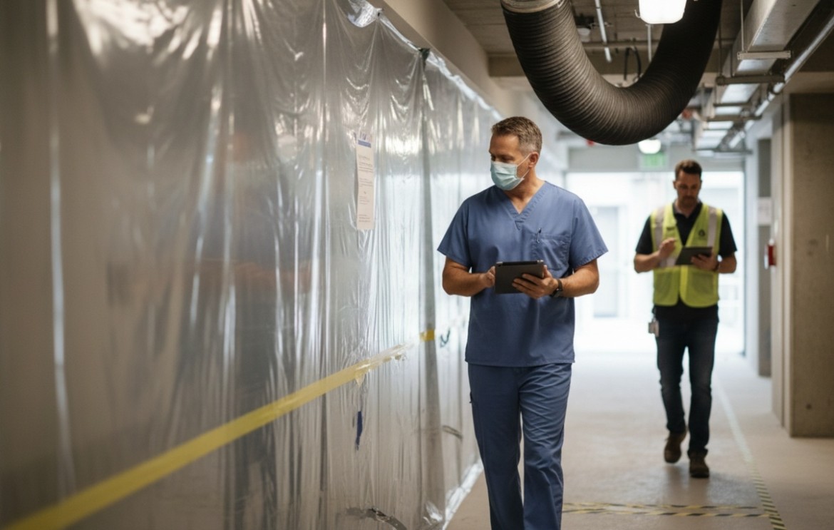 hospital corridor contained work zone negative air ducting